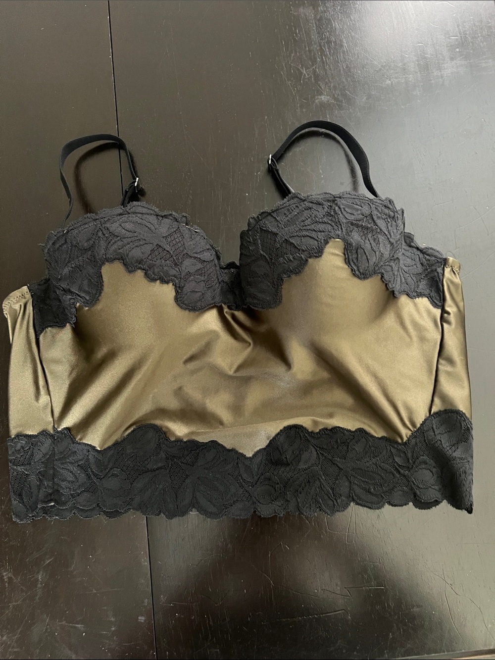 Auden Black Lace-Trim Satin Longline Bralette